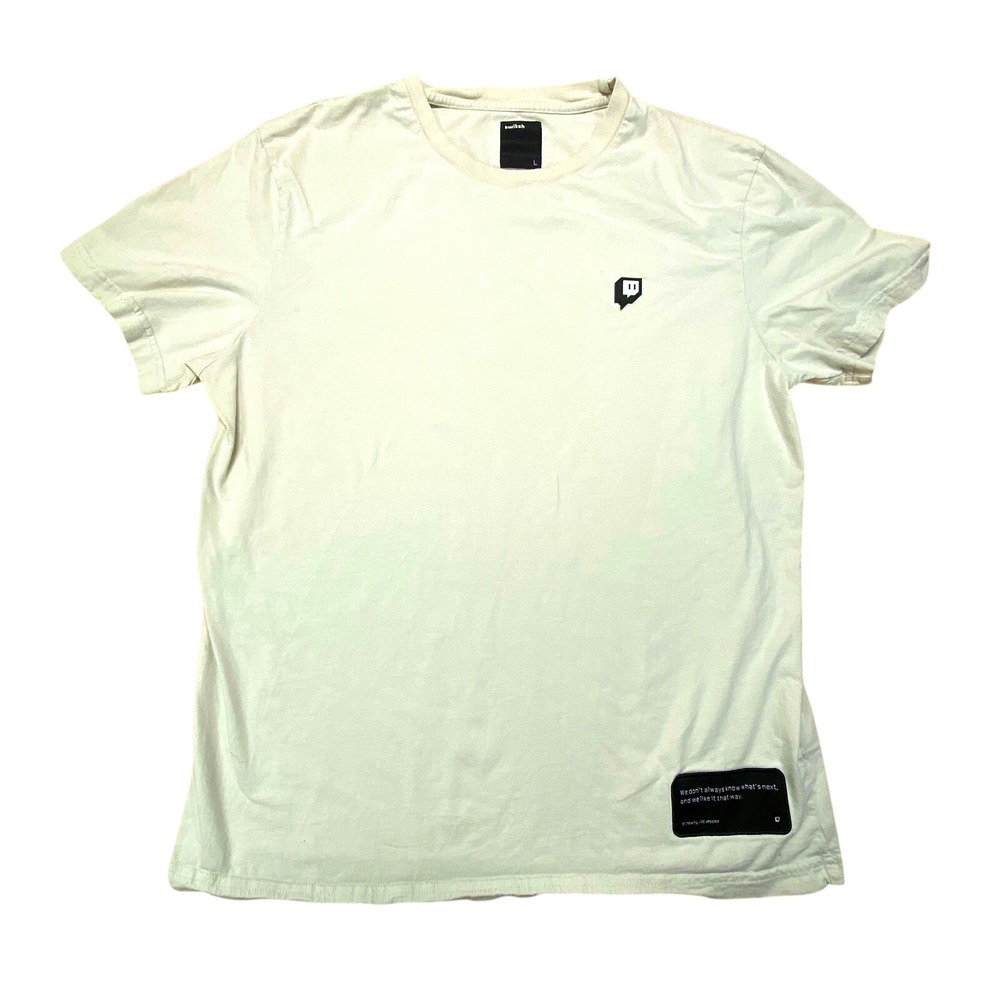 Twitch Organic Cotton Mens Large Cream Gaming Streaming Short Sleeve Rubber Logo